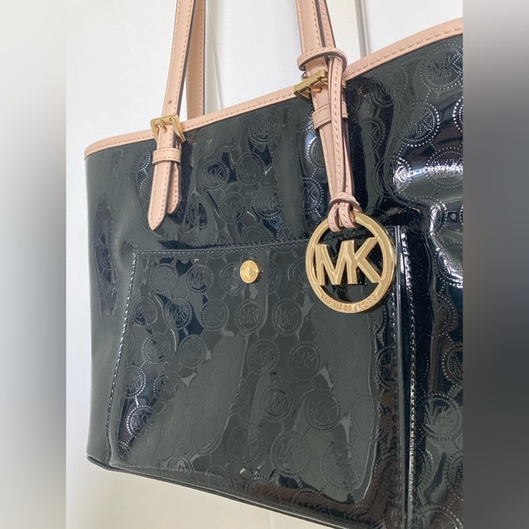 Michael Kors Jet Set Medium MK Snap Pocket Tote Chrome/Tan 😎🖤👜 - Picture 6 of 12